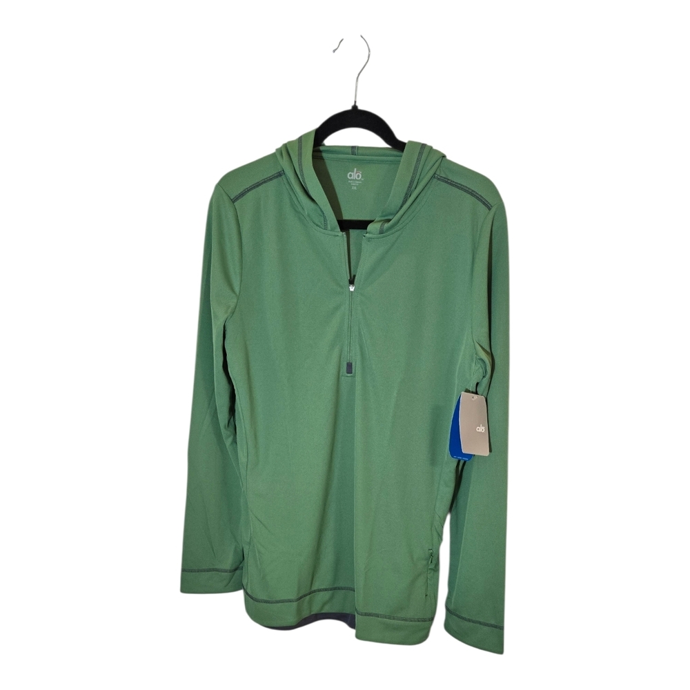 Alo NWT Yoga Green Half Zip Hoodie Pullover  Athleisure Long Sleeve Top